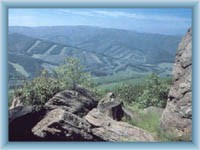 Anblick aus Medvědí kámen auf Gebirge Rychleby