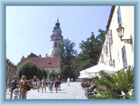 Anblick auf den Schlossturm in Český Krumlov